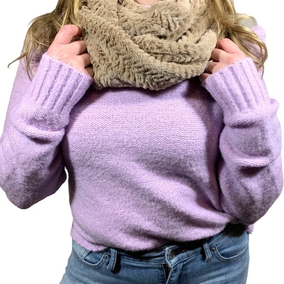 Fuzzy Tan Soft Textured Plush Infinity Loop Scarf Size One Size OS - Picture 1 of 12